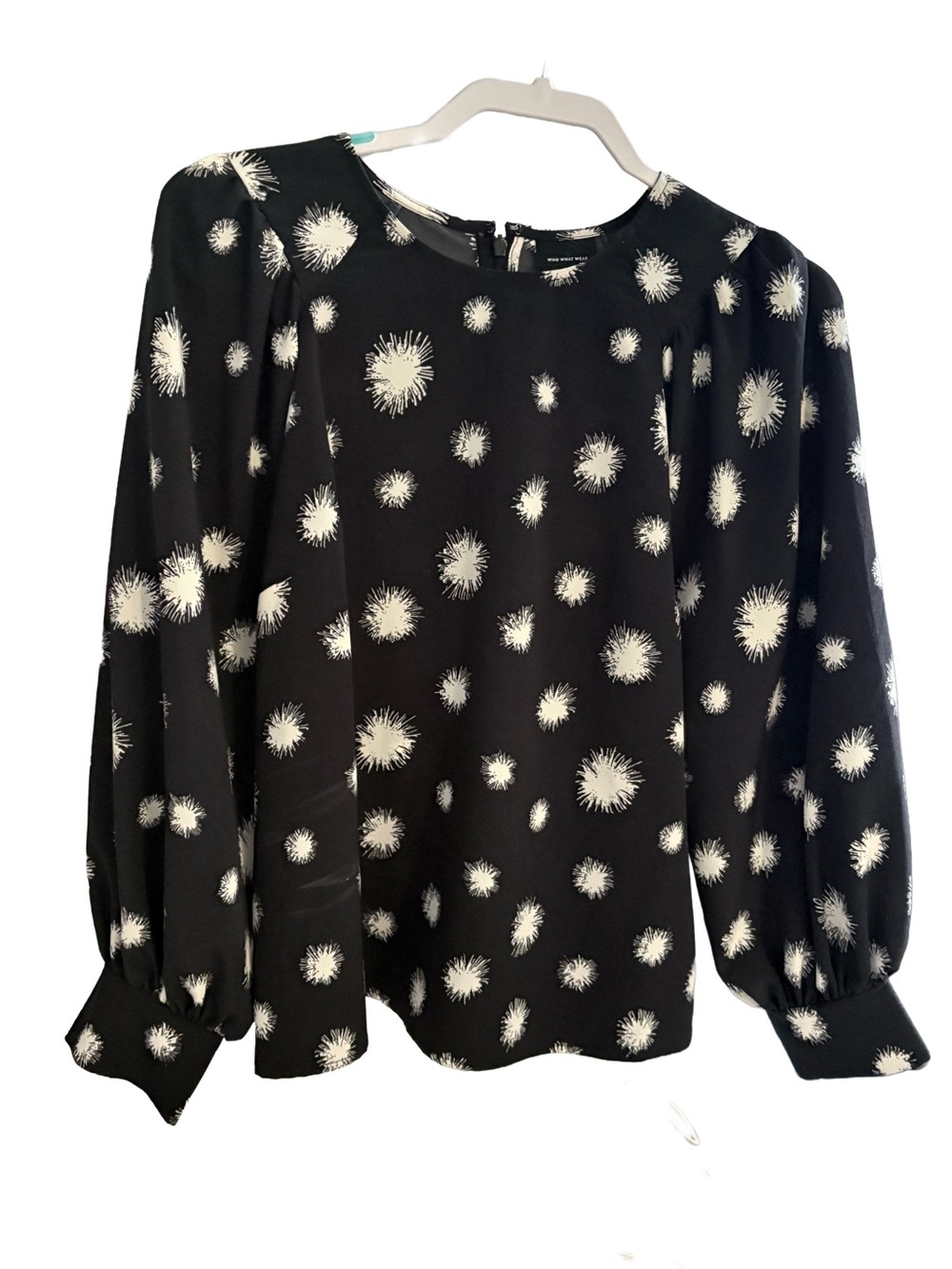 Who What Wear Black Blouse with White Starburst Print